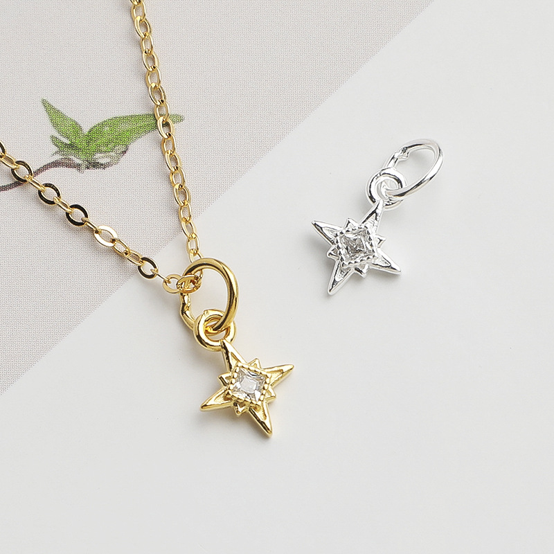 Jewelry Making In La - 925シルバー製、北極星モチーフのスクエア型CZ（キュービックジルコニア）ペンダント。925シルバー製ペンダント。DIYブレスレットやネックレスのアクセサリーとして使用可能。