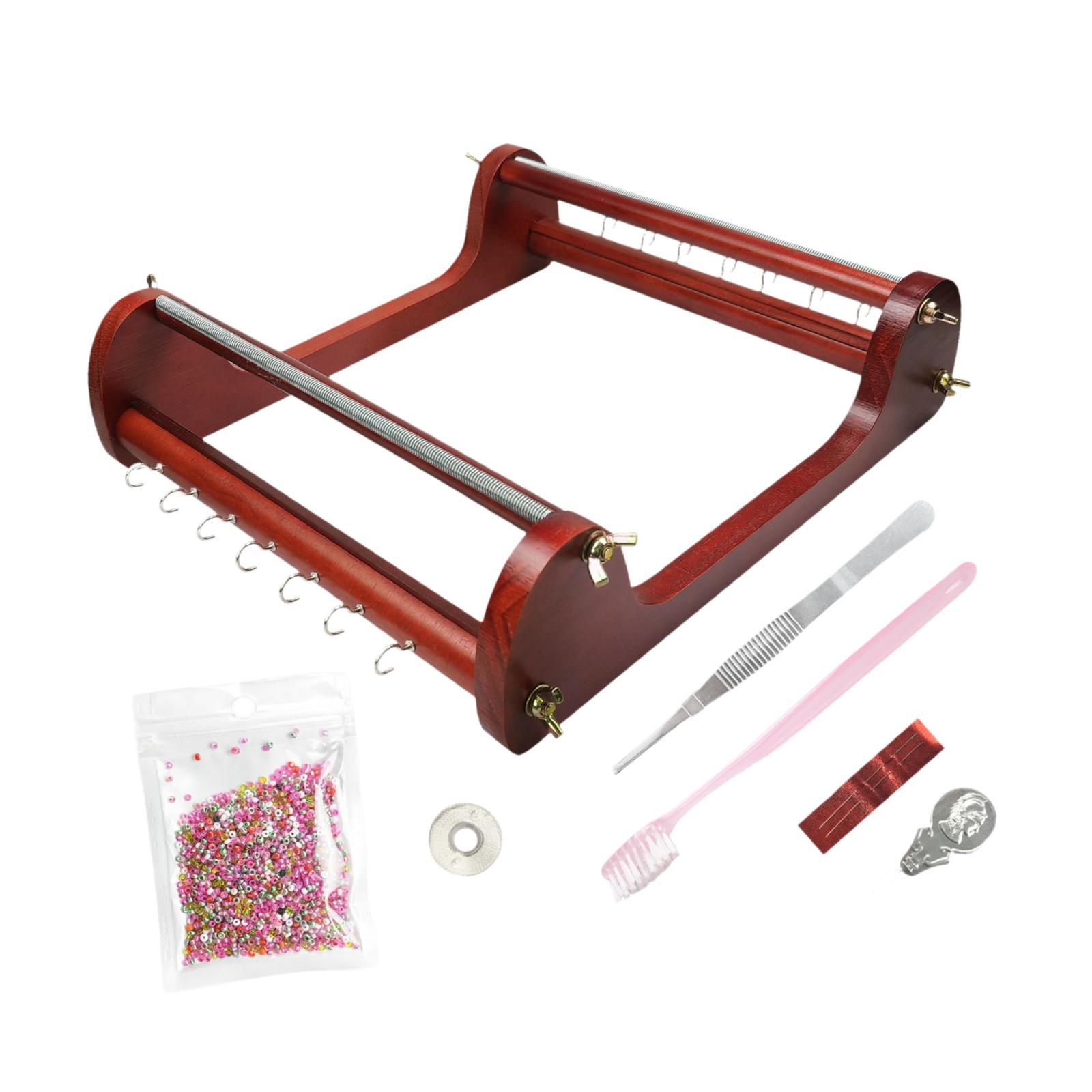 Jewelry Making Machines - 手作りジュエリー用の木製ビーズ織り機セット。ピンセット、針、糸、アソートカラーのビーズ、ブレスレットやネックレスを作るための織り機が含まれています。