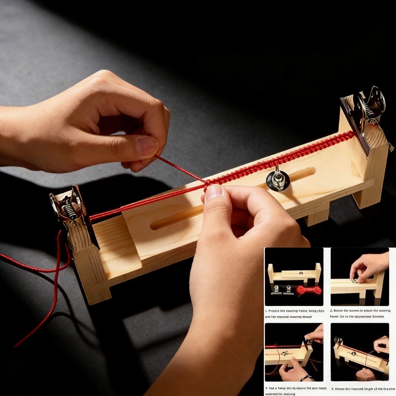 Jewelry Making Machines - 無垢材ブレスレット編み込み固定ツール - 赤いロープの編み込み用調整可能なフレームプレート手作りコードDIYクラフト用品