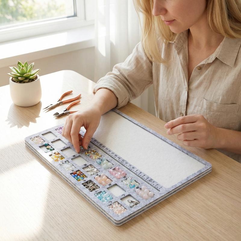 Jewelry Making Board - CMアルファベットスケール付きソフトパッドを使用したフェルトビーズマットボードの製作、DIYビーズワーククラフトや分類用途に