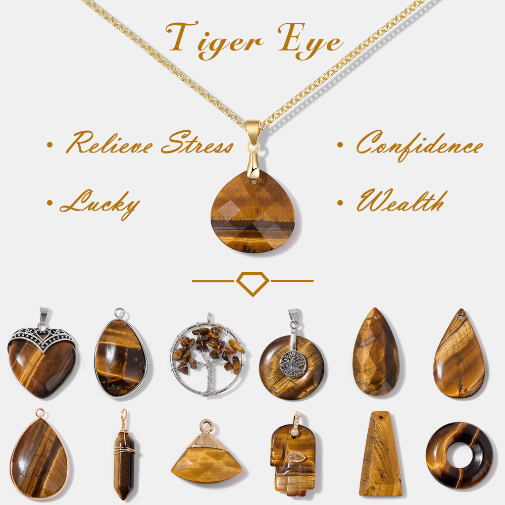 2 ピース/ロット天然石タイガーアイペンダントレイキヒーリン - Jewelry Making Gemstones のレビューと価格