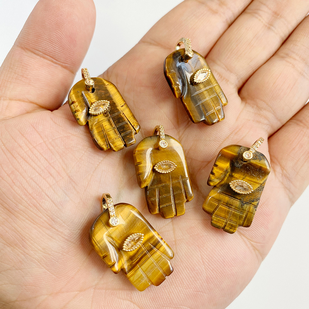 2 ピース/ロット天然石タイガーアイペンダントレイキヒーリン - Jewelry Making Gemstones のレビューと価格