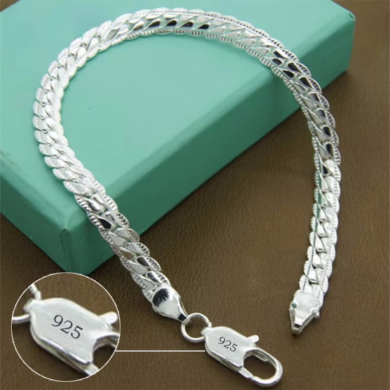 925スターリングシルバー製ブレスレット。幅5mm、長さ18 - Lobster Clasp Silver のレビューと価格