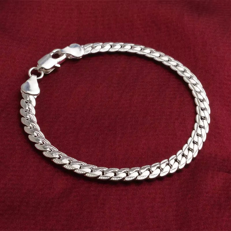 925スターリングシルバー製ブレスレット。幅5mm、長さ18 - Lobster Clasp Silver のレビューと価格