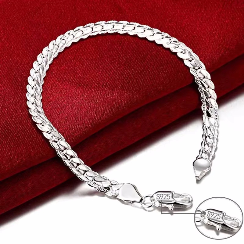 925スターリングシルバー製ブレスレット。幅5mm、長さ18 - Lobster Clasp Silver のレビューと価格