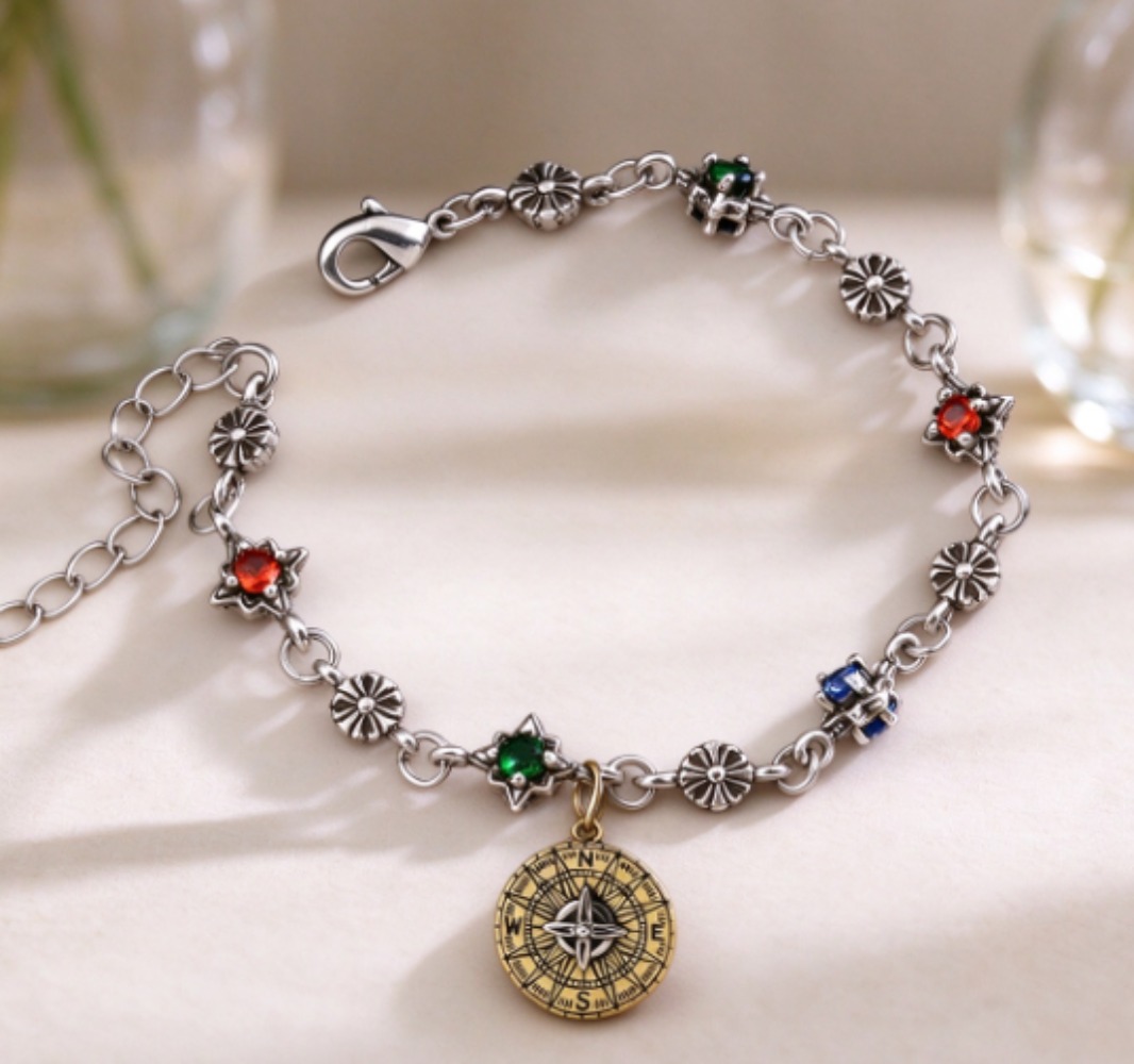 カラフルなラインストーンのリンクチャームブレスレット（女性用 - Lobster Clasp Silver のレビューと価格