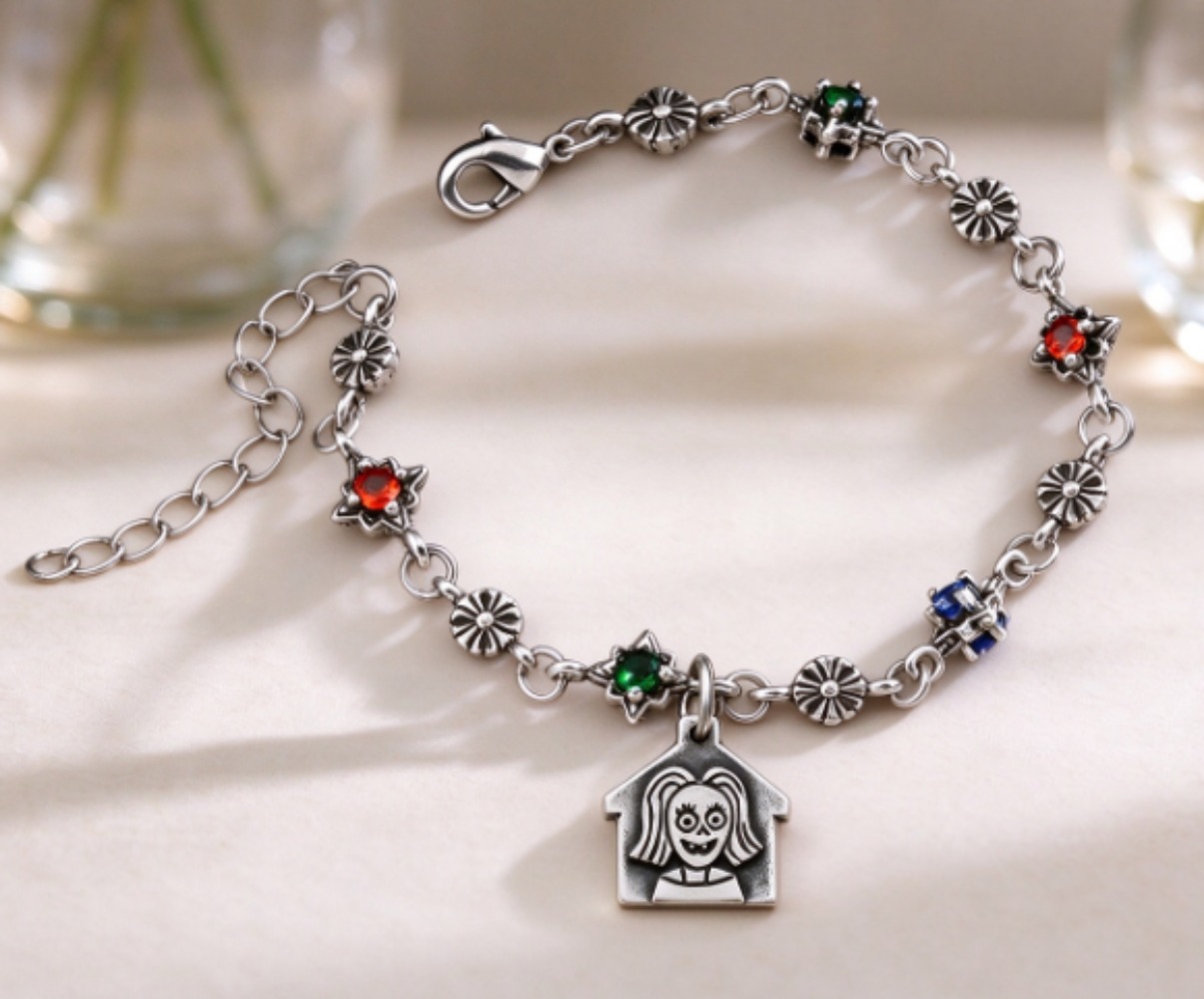 カラフルなラインストーンのリンクチャームブレスレット（女性用 - Lobster Clasp Silver のレビューと価格