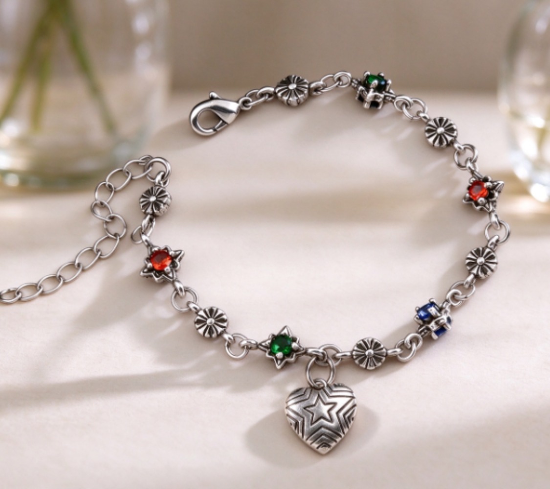 カラフルなラインストーンのリンクチャームブレスレット（女性用 - Lobster Clasp Silver のレビューと価格