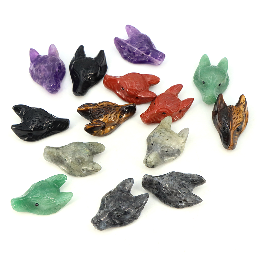 40mm ウルフヘッドストーンペンダント 天然ヒーリングクリ - Jewelry Making Gemstones のレビューと価格