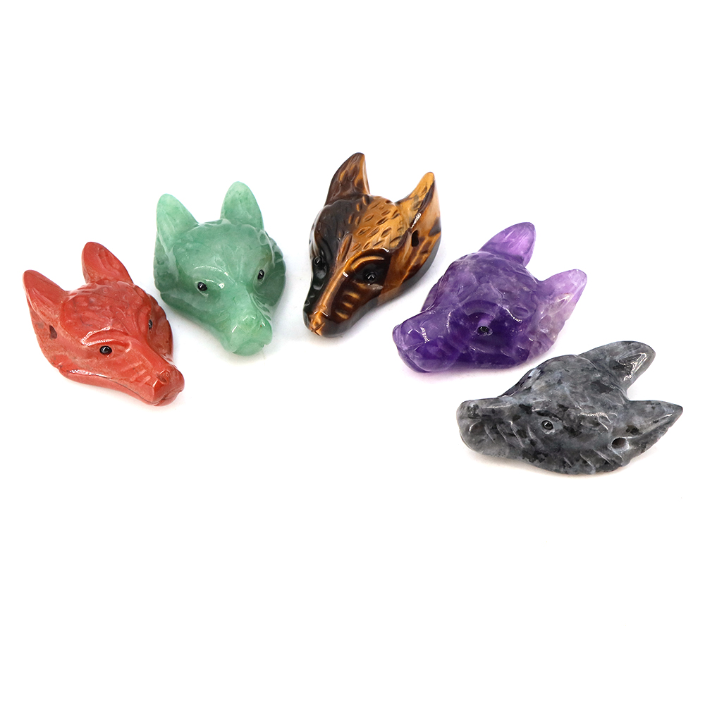 40mm ウルフヘッドストーンペンダント 天然ヒーリングクリ - Jewelry Making Gemstones のレビューと価格